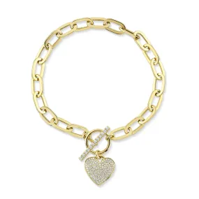 0.41ctw Diamond Paper Clip Link Pave Heart Bracelet