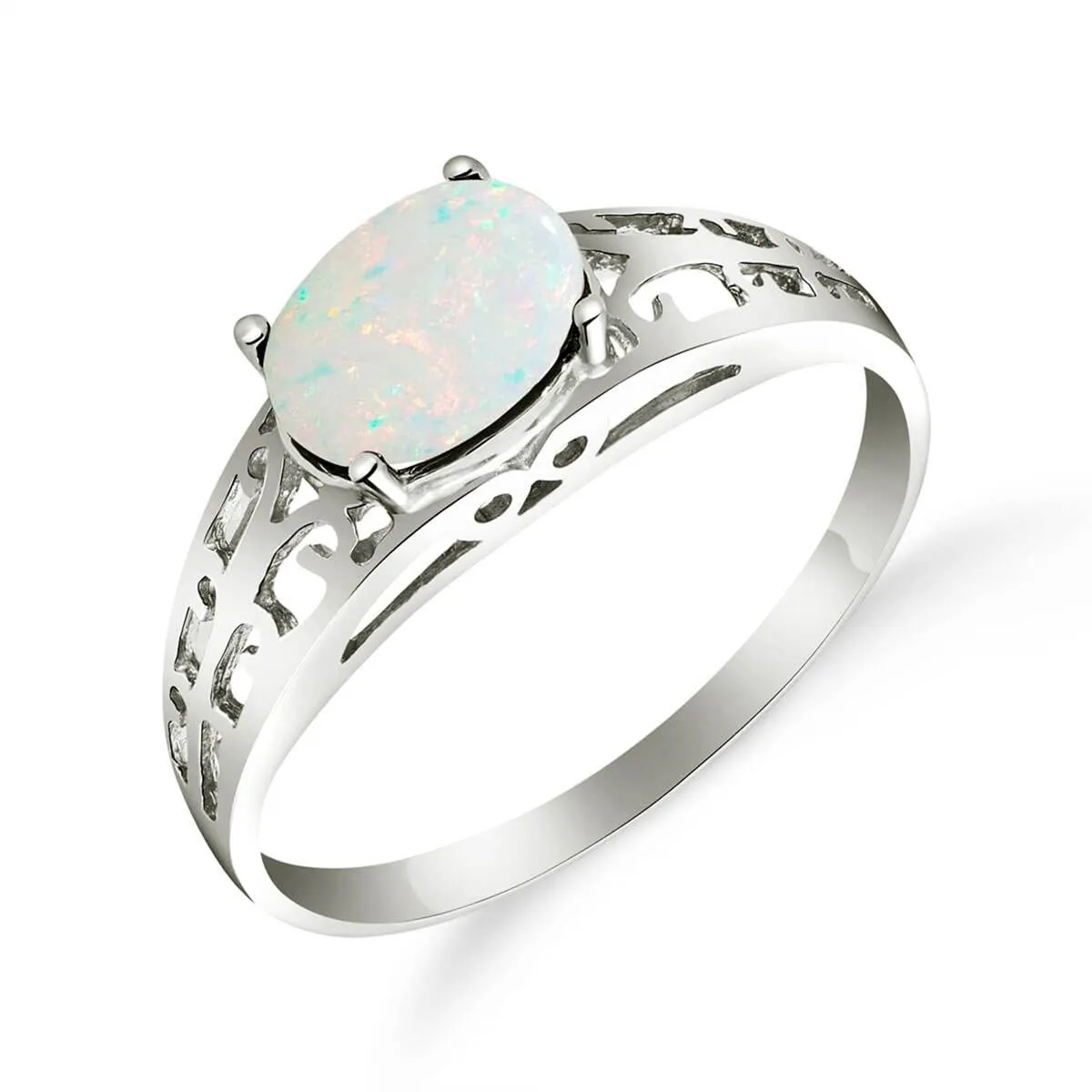 0.45 Carat 14K Solid White Gold Filigree Ring Natural Opal