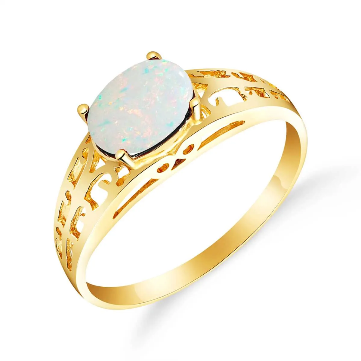 0.45 Carat 14K Solid Yellow Gold Filigree Ring Natural Opal