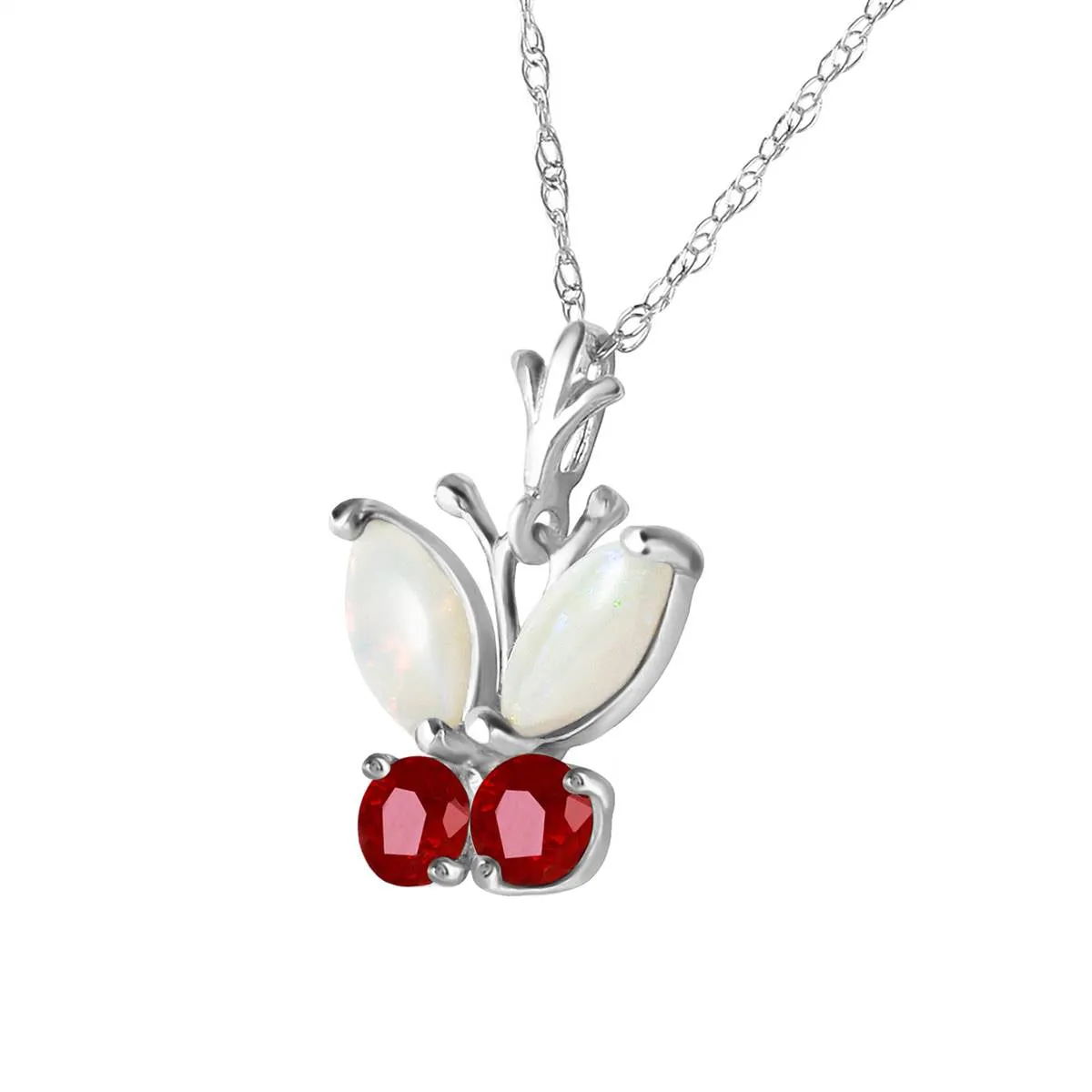 0.7 Carat 14K Solid White Gold Butterfly Necklace Opal Ruby