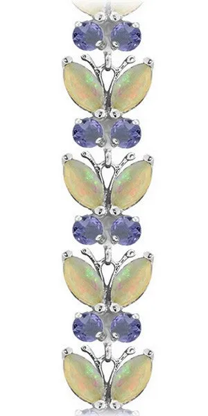 10.5 Carat 14K Solid White Gold Butterfly Bracelet Opal Tanzanite