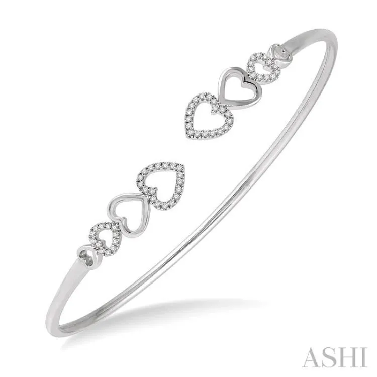 1/4 ctw Heart Charm Open Center Round Cut Diamond Flexi Bangle in 10K White Gold