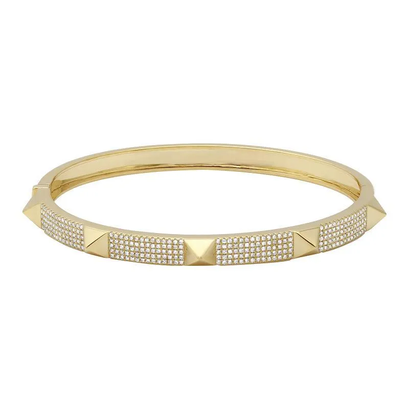 14K Gold 5-Row Diamond Pave Pyramid Stud Bangle