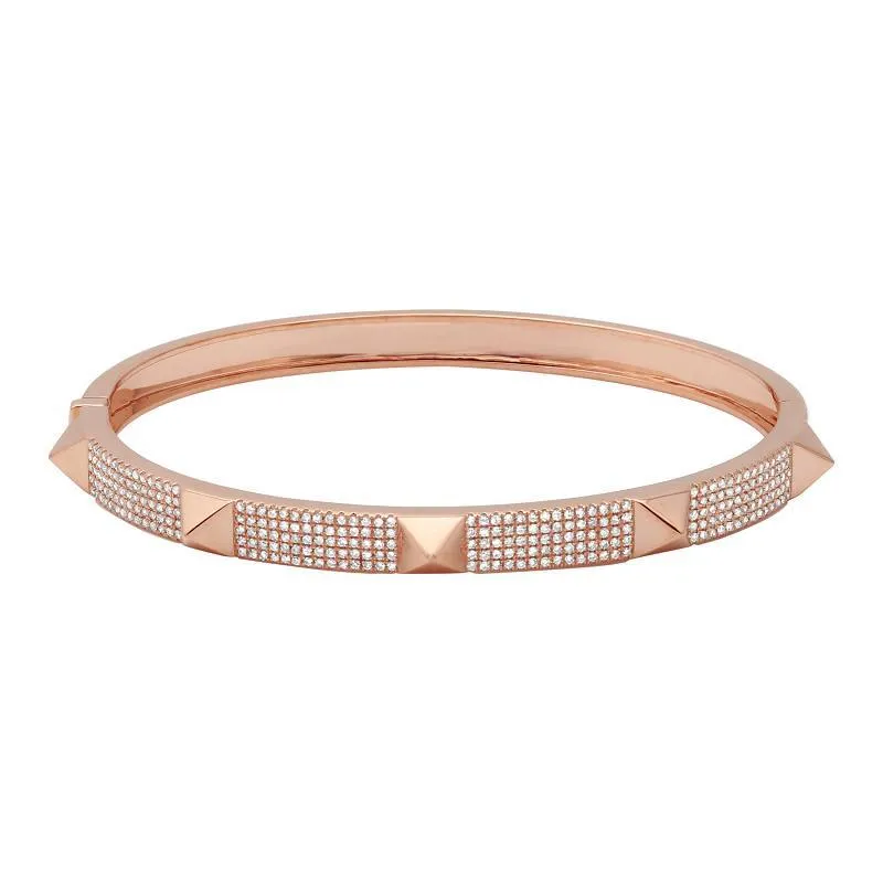 14K Gold 5-Row Diamond Pave Pyramid Stud Bangle