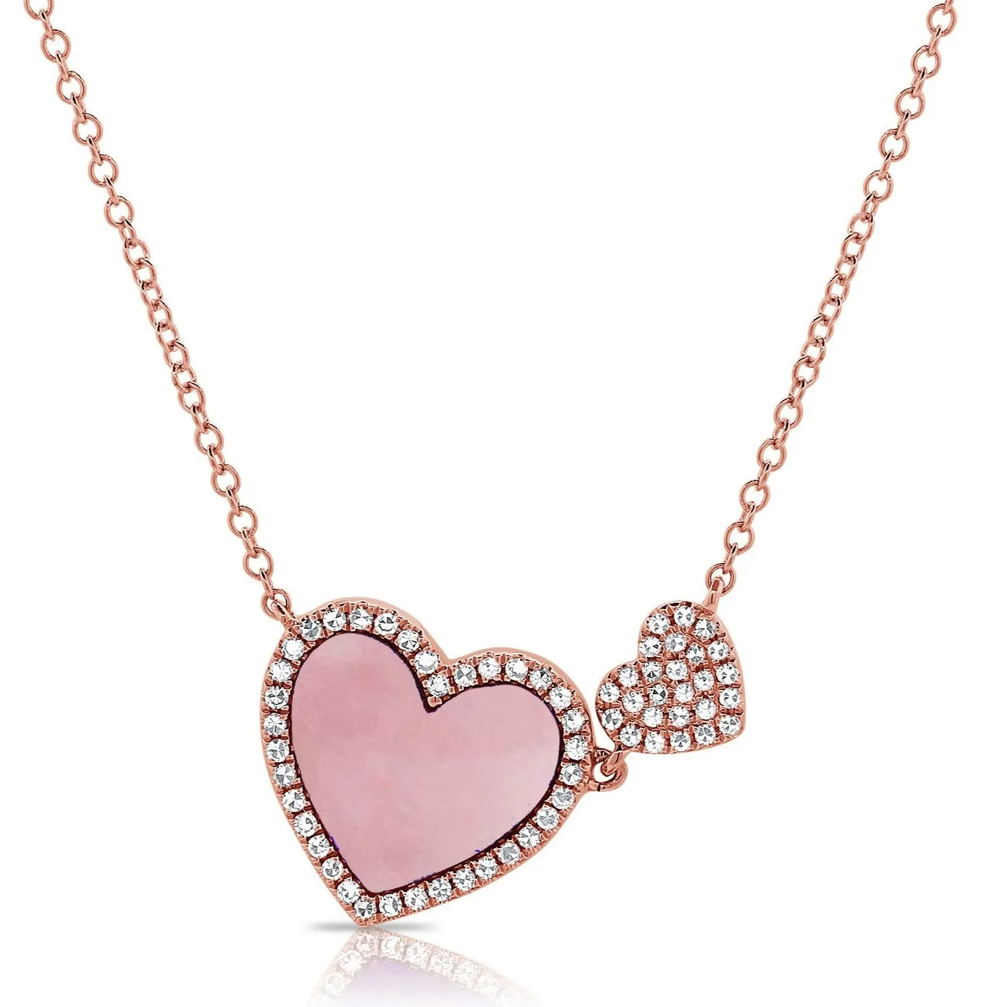 14K GOLD DIAMOND PINK OPAL YARDENA HEART NECKLACE