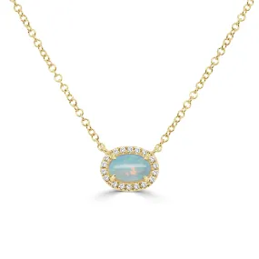 14K Gold Oval Opal & Diamond Necklace