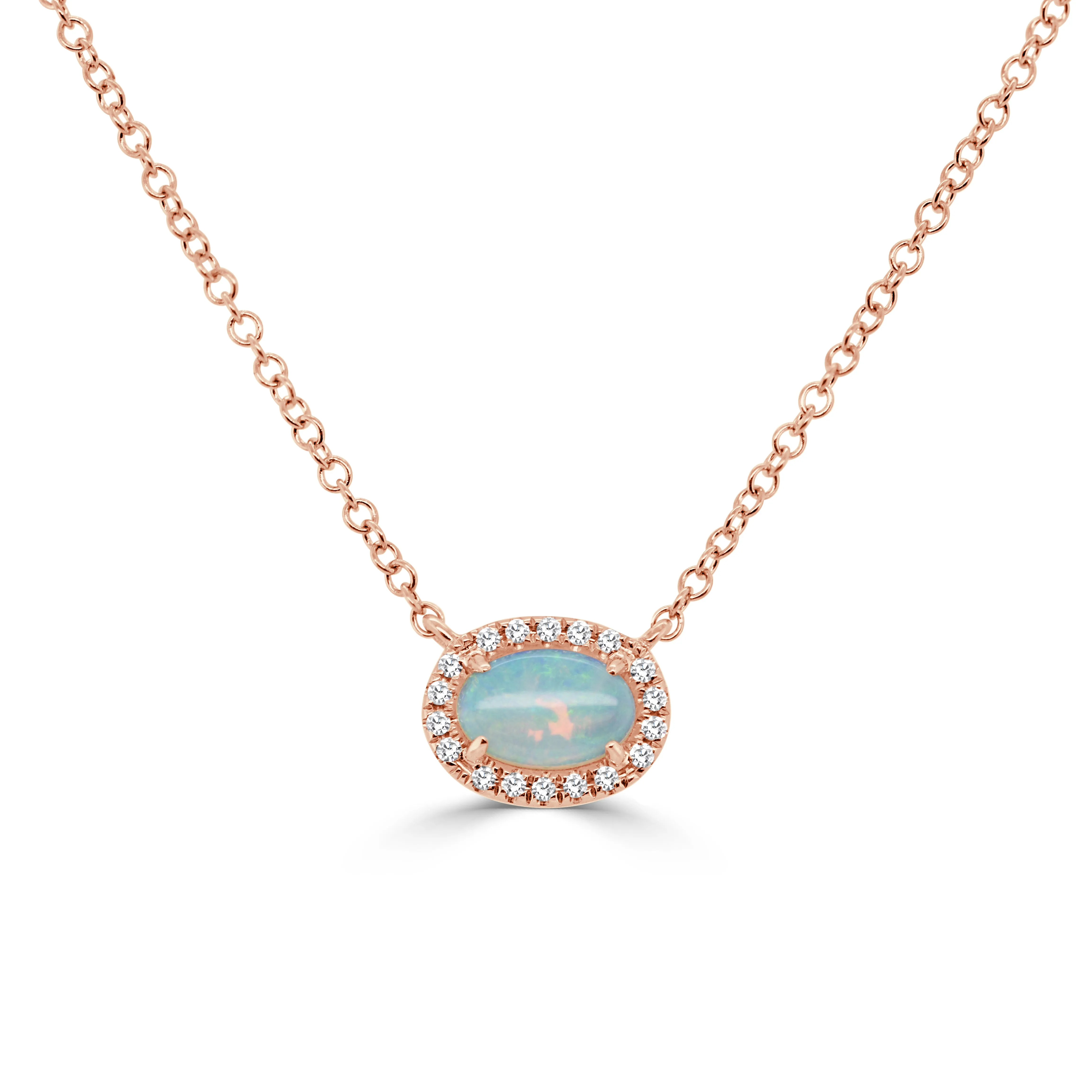 14K Gold Oval Opal & Diamond Necklace