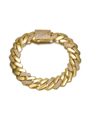 14k Gold Plated with Clear Cubic Zirconia Miami Cuban Curb Link Bracelet