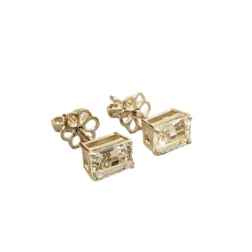 14k Gold Rectangle Aquamarine Studs Earrings