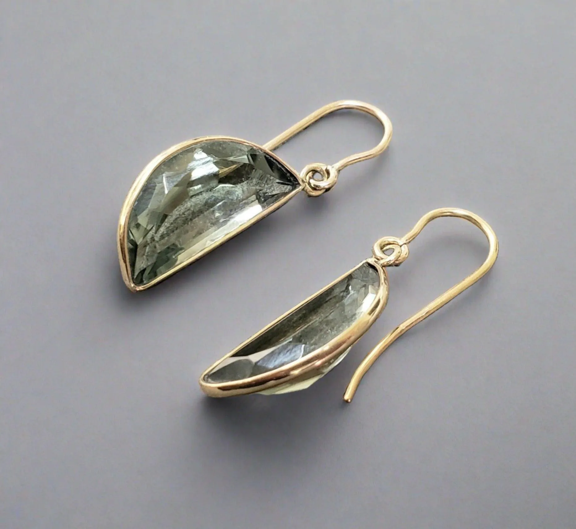 14k Green Amethyst Gold Earrings