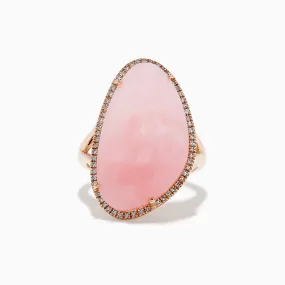 14K Rose Gold Pink Opal and Diamond Ring