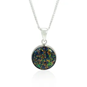 14K White Gold Round Black Opal 12mm Pendant