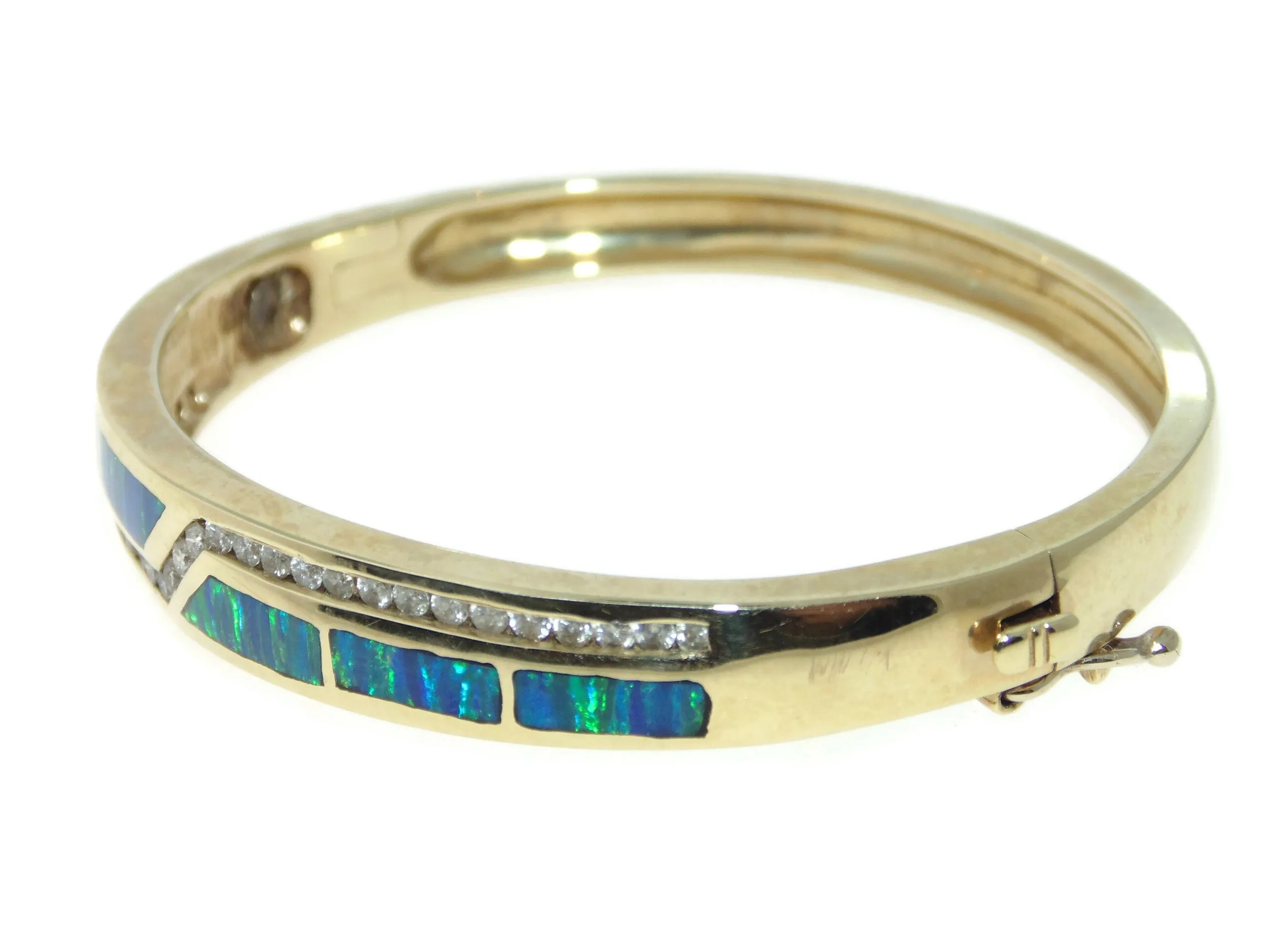 14k Yellow Gold Australian Opal Diamond Cuff Bracelet