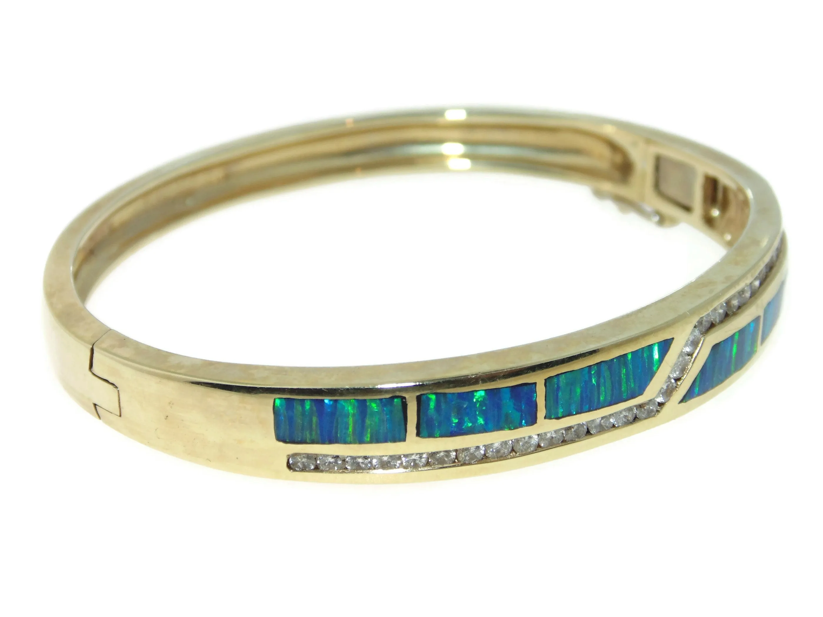 14k Yellow Gold Australian Opal Diamond Cuff Bracelet