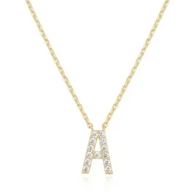 14k Yellow Gold Created Diamond Initial A Letter Pendant Necklace Plated