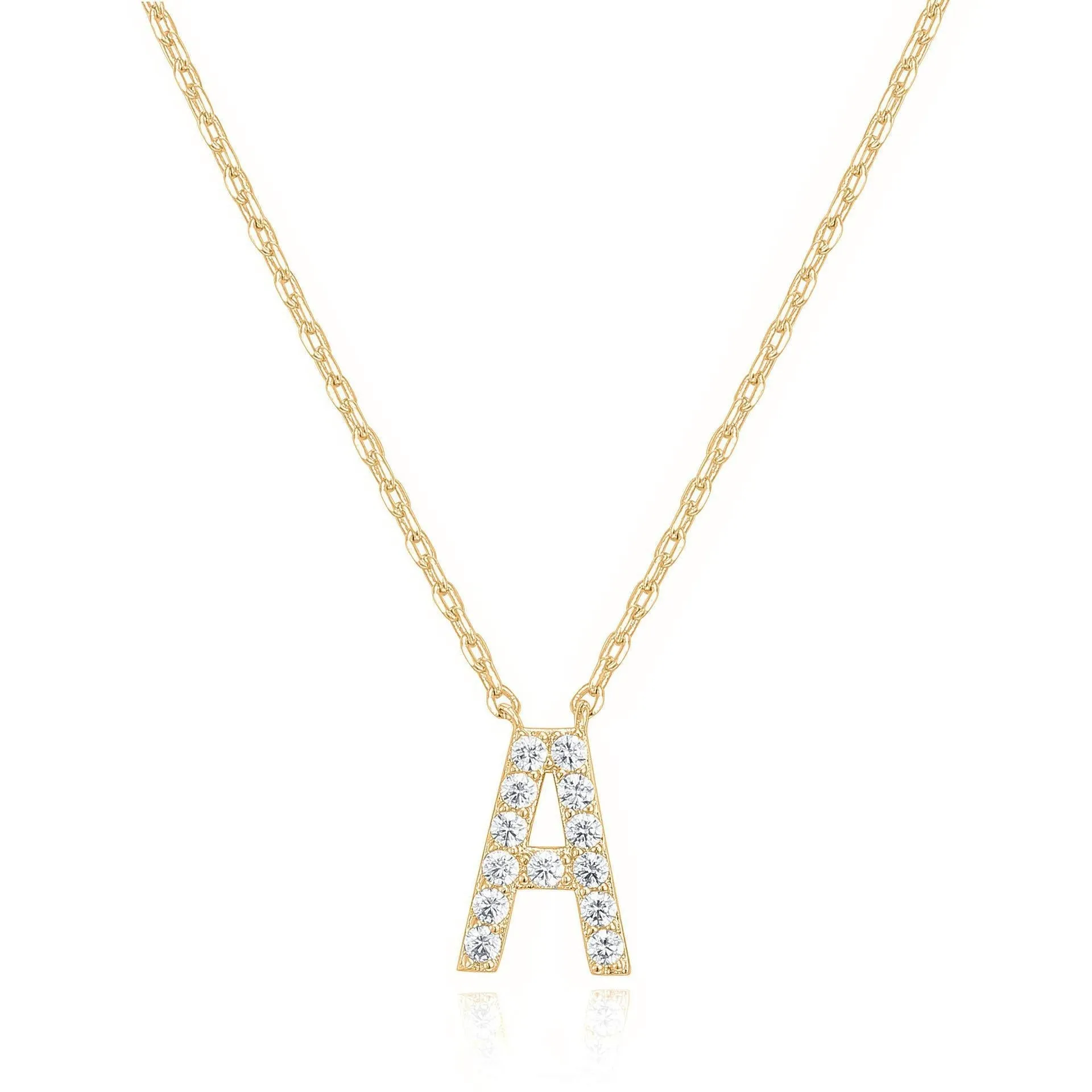 14k Yellow Gold Created Diamond Initial A Letter Pendant Necklace Plated