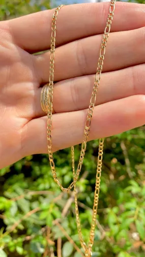 14K Yellow Gold Filled Figaro Flat Chain Necklace For Mens Womens Kids Gifts 2.5mm