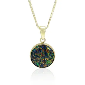 14K Yellow Gold Round Black Opal 12mm Pendant