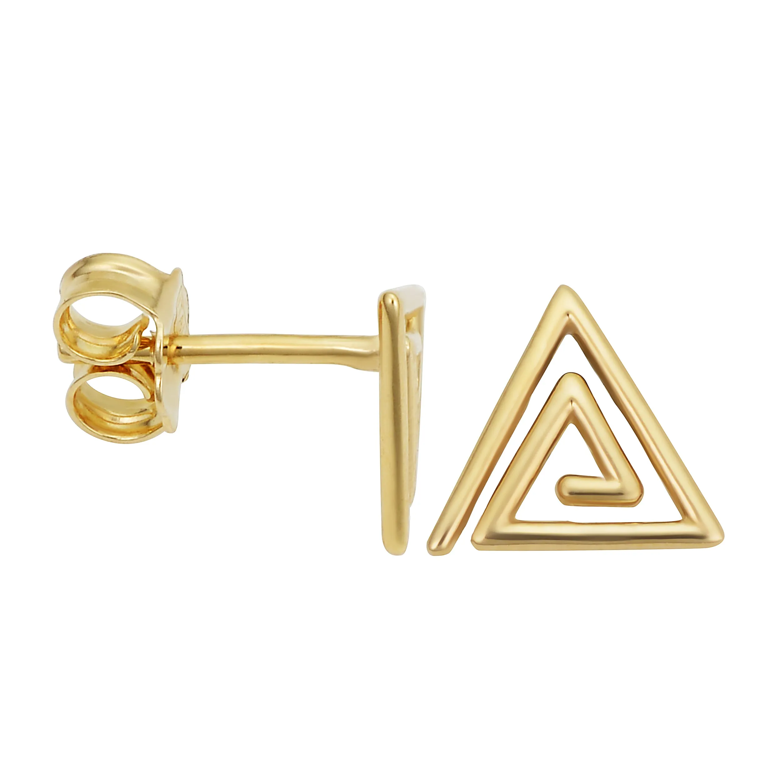 14k Yellow Gold Triangle Swirl Stud Earrings