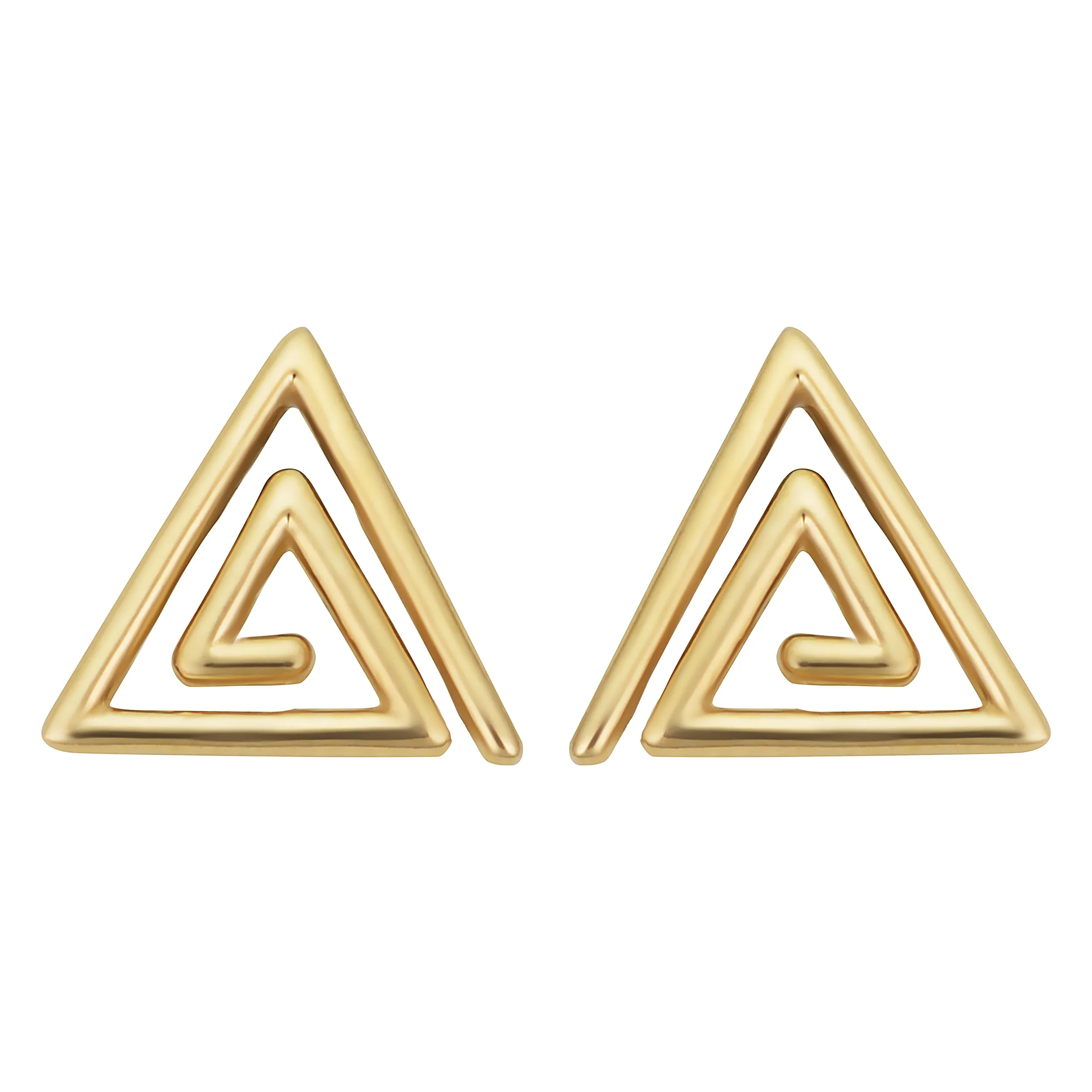 14k Yellow Gold Triangle Swirl Stud Earrings