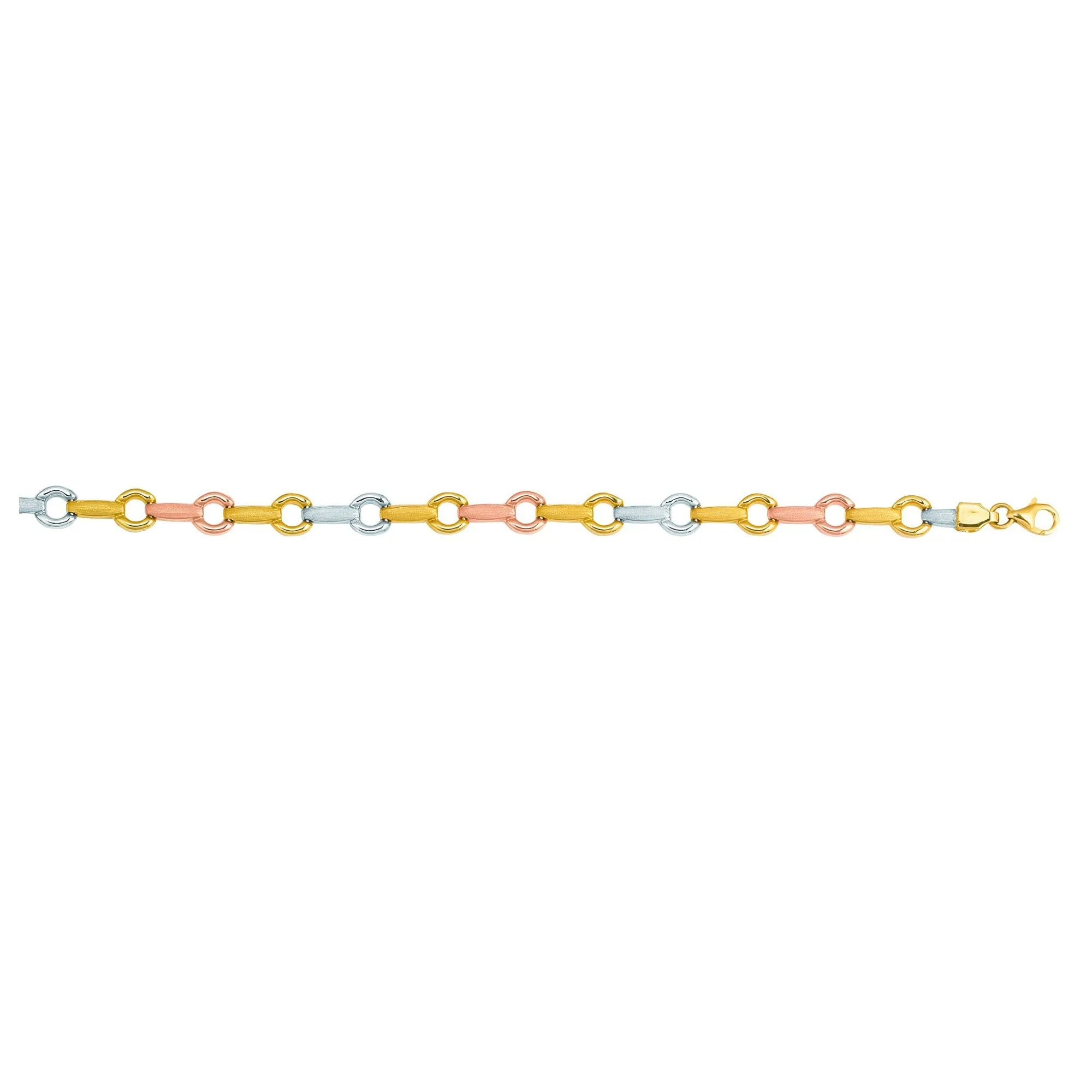 14k Yellow White And Rose Gold Links Fancy Bracelet, 7.25"