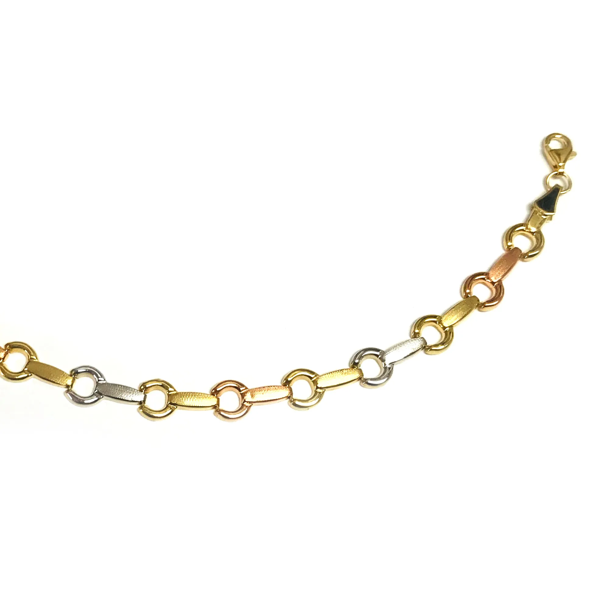 14k Yellow White And Rose Gold Links Fancy Bracelet, 7.25"