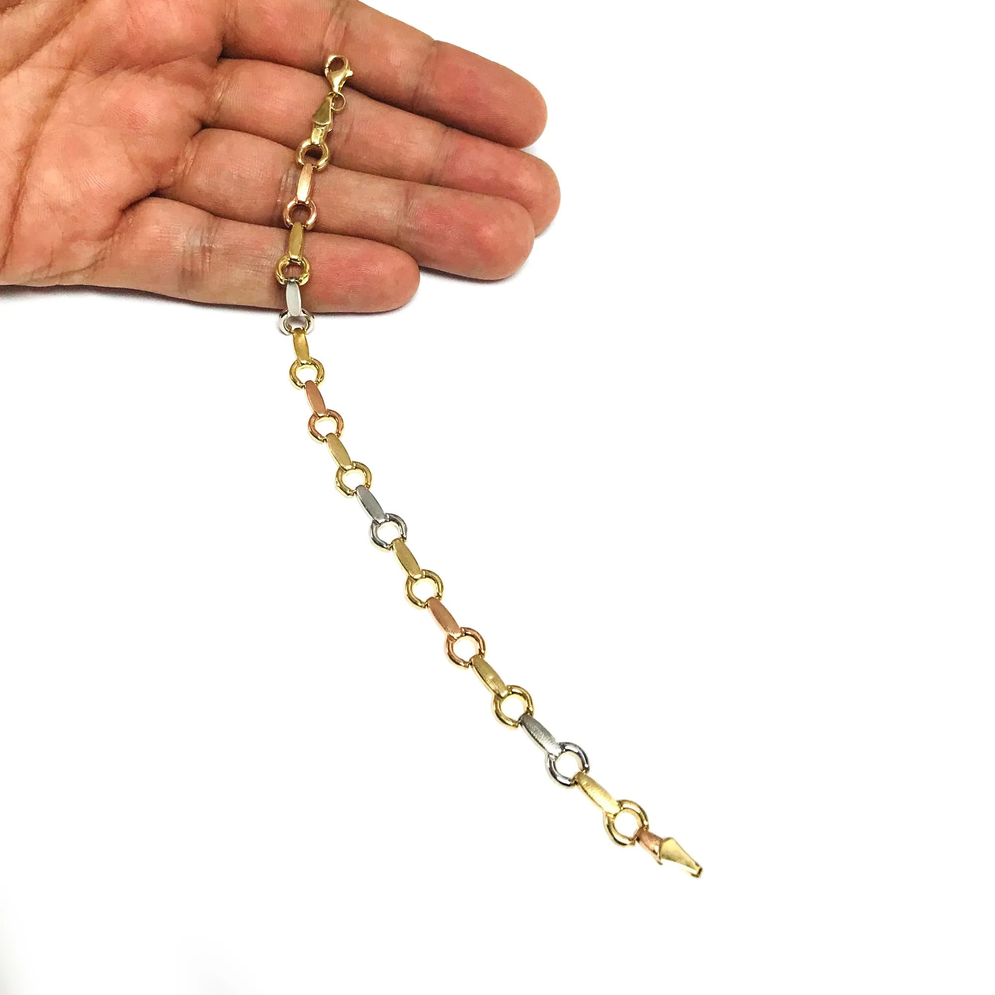 14k Yellow White And Rose Gold Links Fancy Bracelet, 7.25"