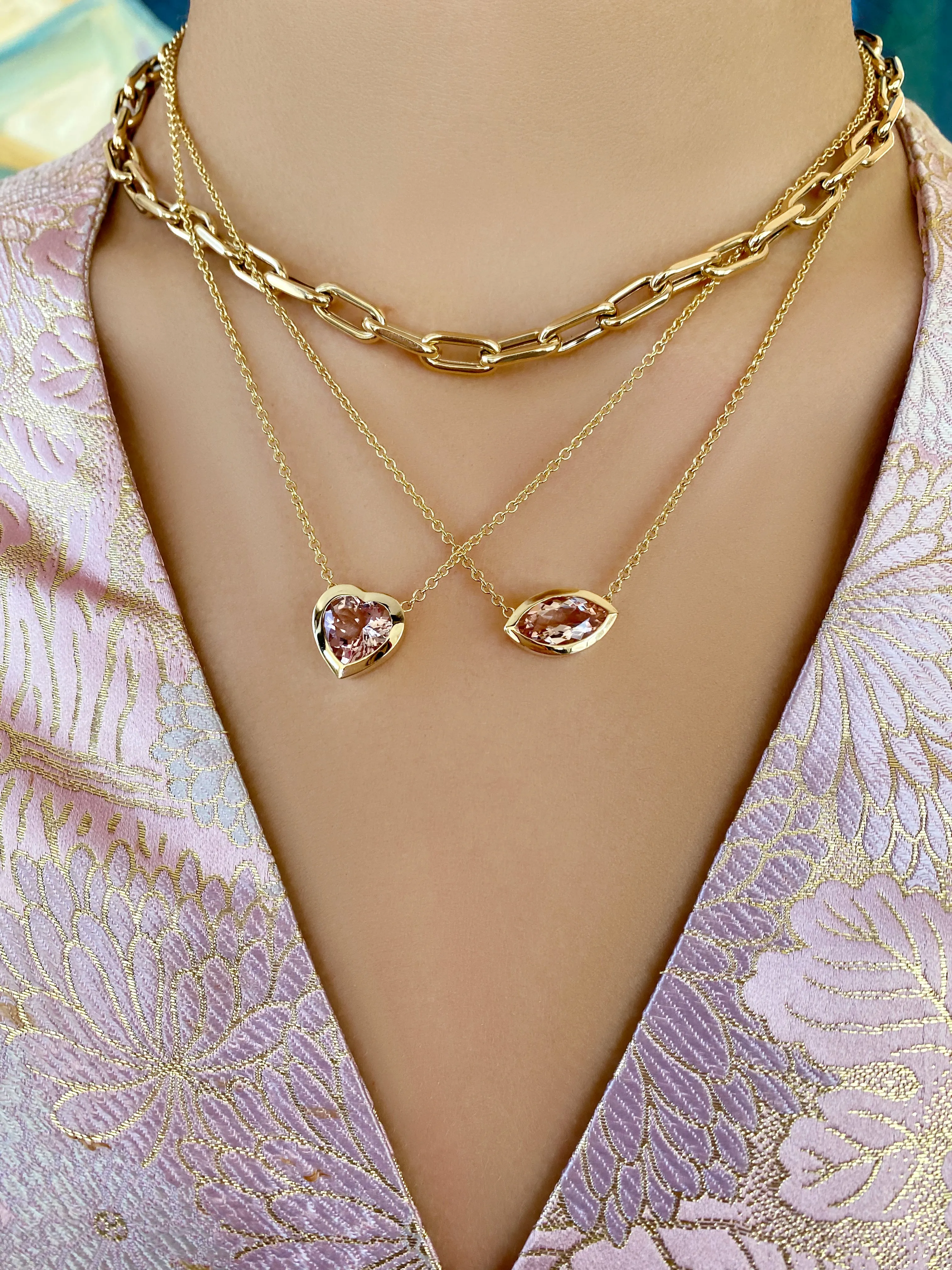 14K YG Morganite Gypsy Necklace