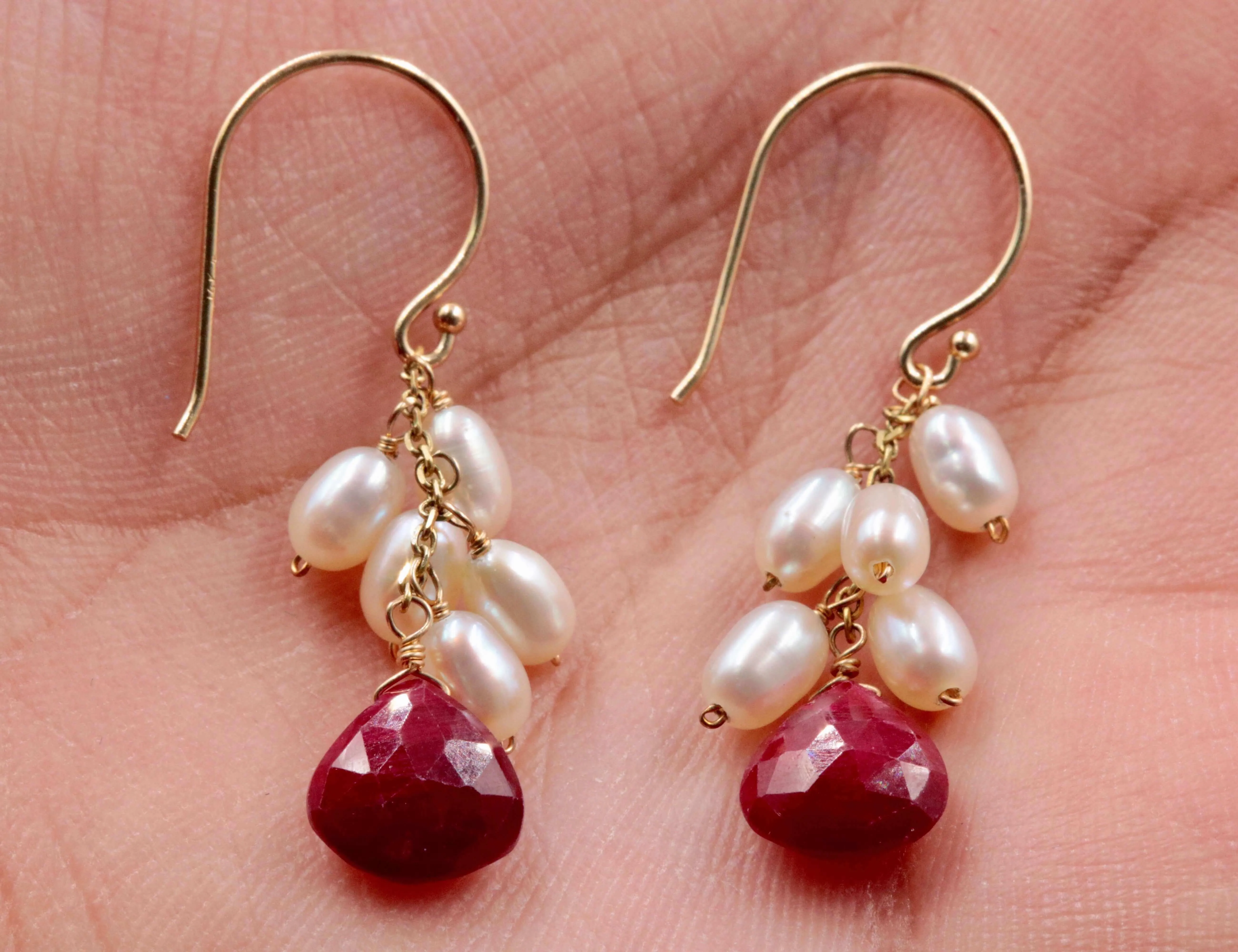 14KY Gold  Ruby and pearl party earrings Ruby Gemstone Earrings Pearl Gemstone Earrings Faceted Gemstone Drop Earrings SKU:6142200