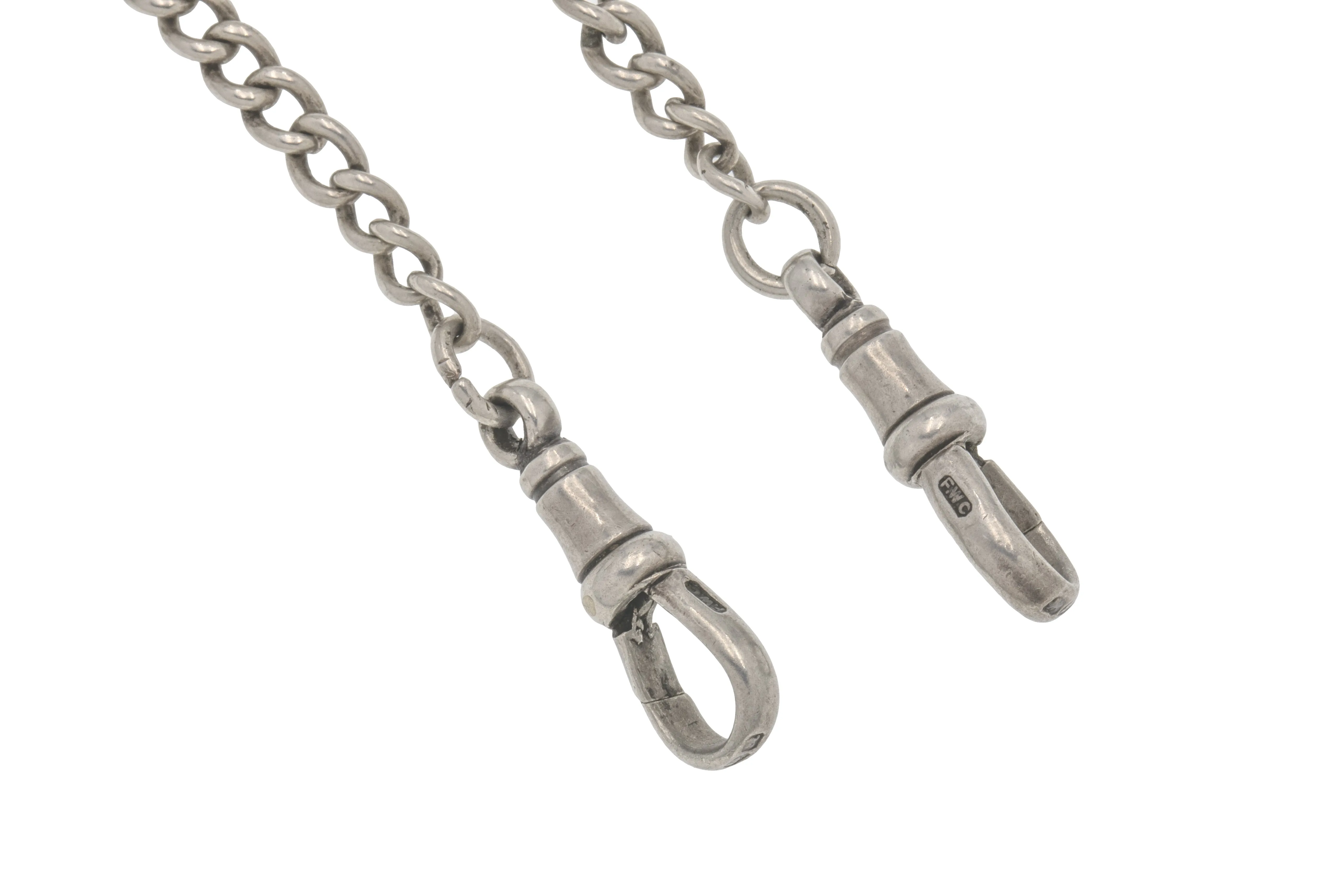 15.5" Sterling Silver Graduating Curb Link Albert Chain, 28.7g