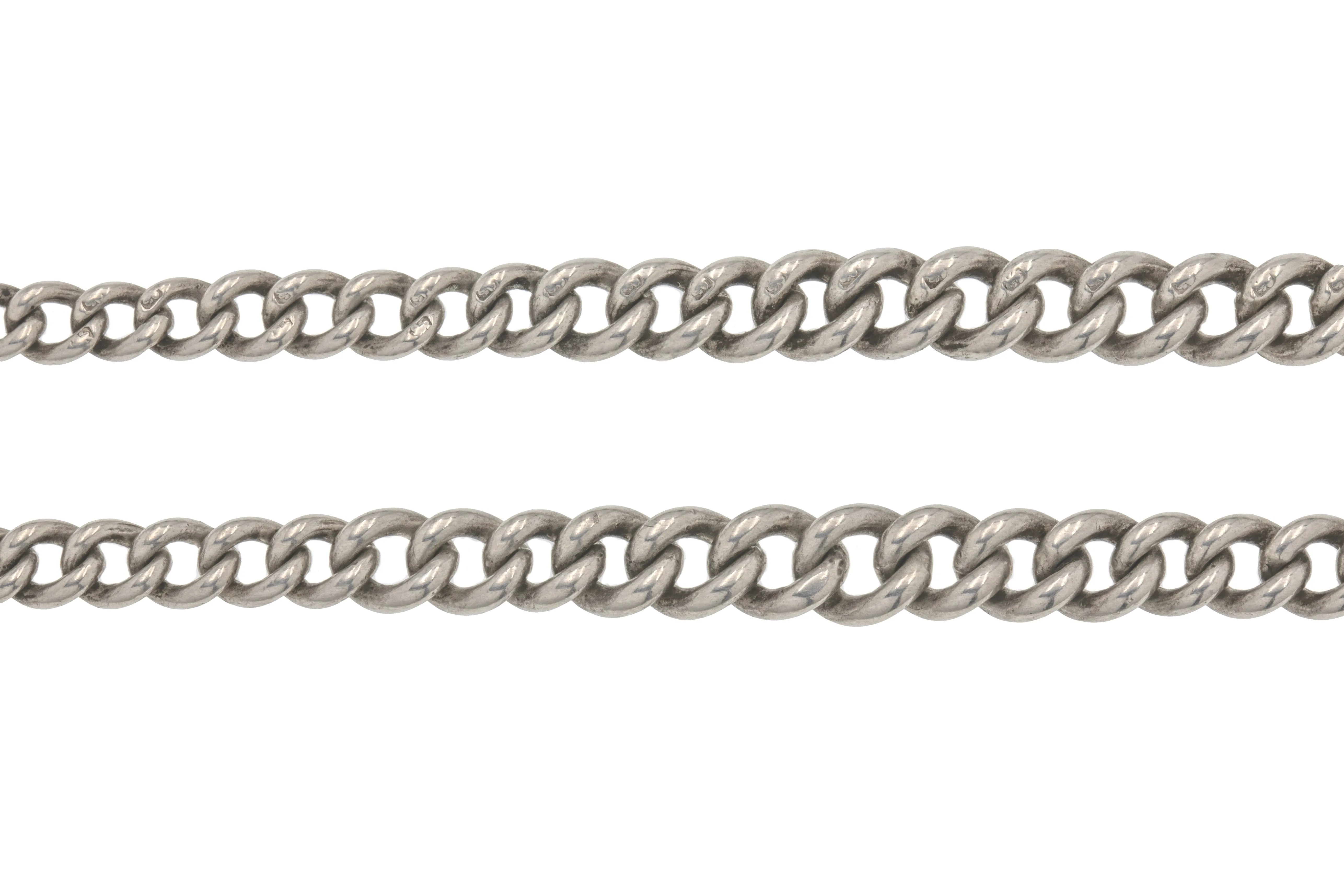 15.5" Sterling Silver Graduating Curb Link Albert Chain, 28.7g