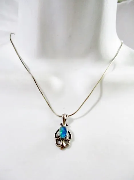 15" STERLING SILVER OPAL Renaissance Victorian NECKLACE HONOR  Pendant