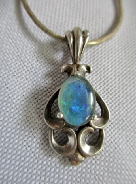 15" STERLING SILVER OPAL Renaissance Victorian NECKLACE HONOR  Pendant