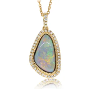 18ct Yellow Gold Opal & Diamond Halo Pendant