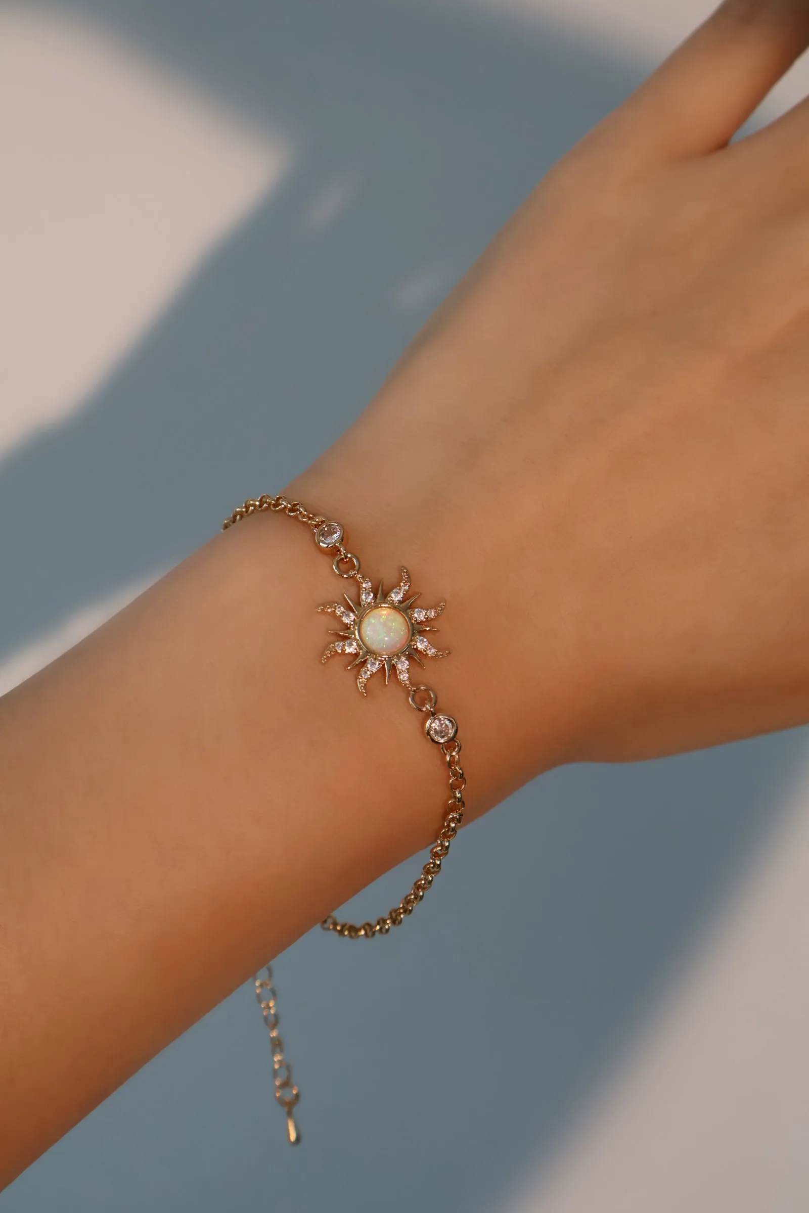 18K Real Gold Plated White Opal Sun Bracelet