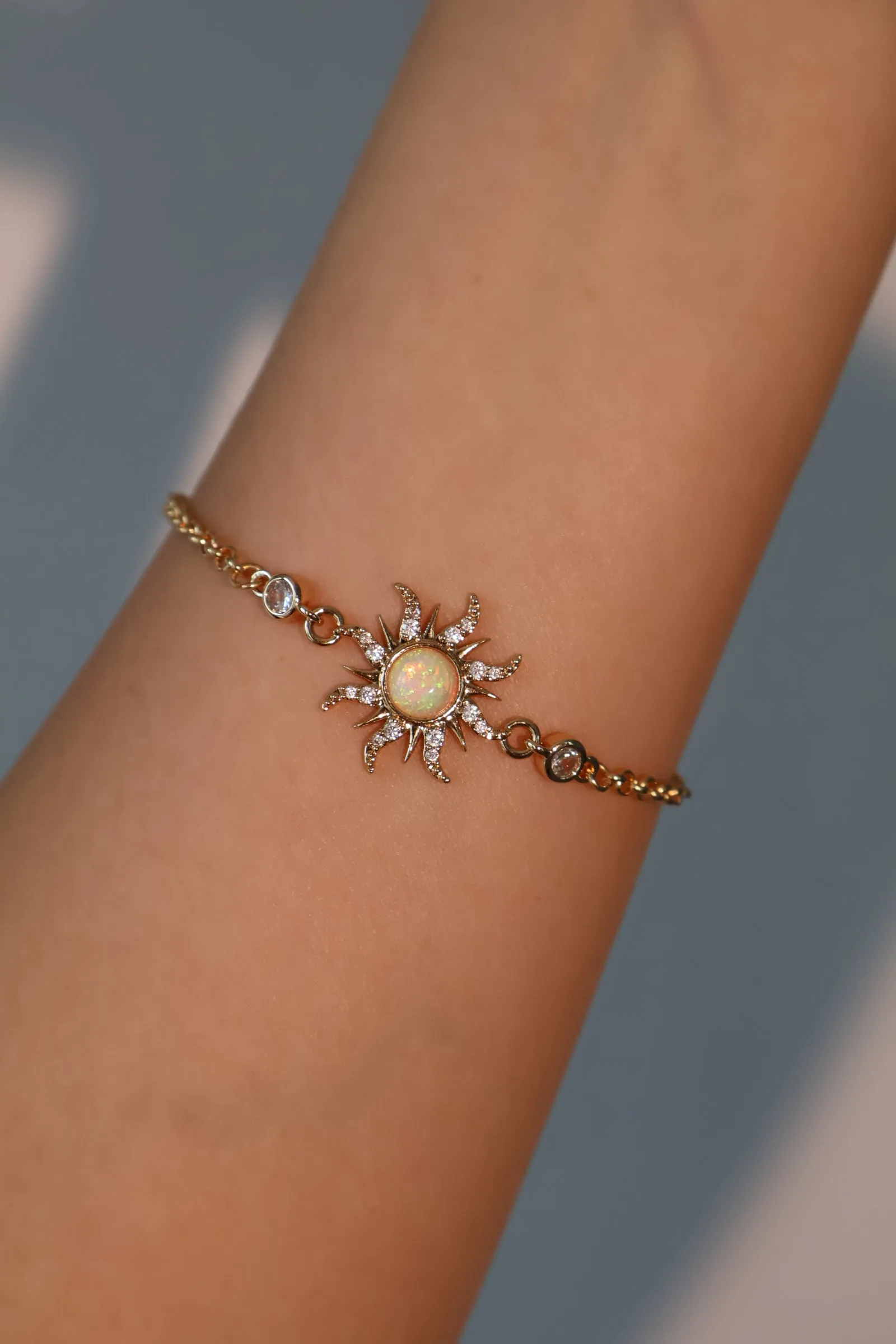 18K Real Gold Plated White Opal Sun Bracelet