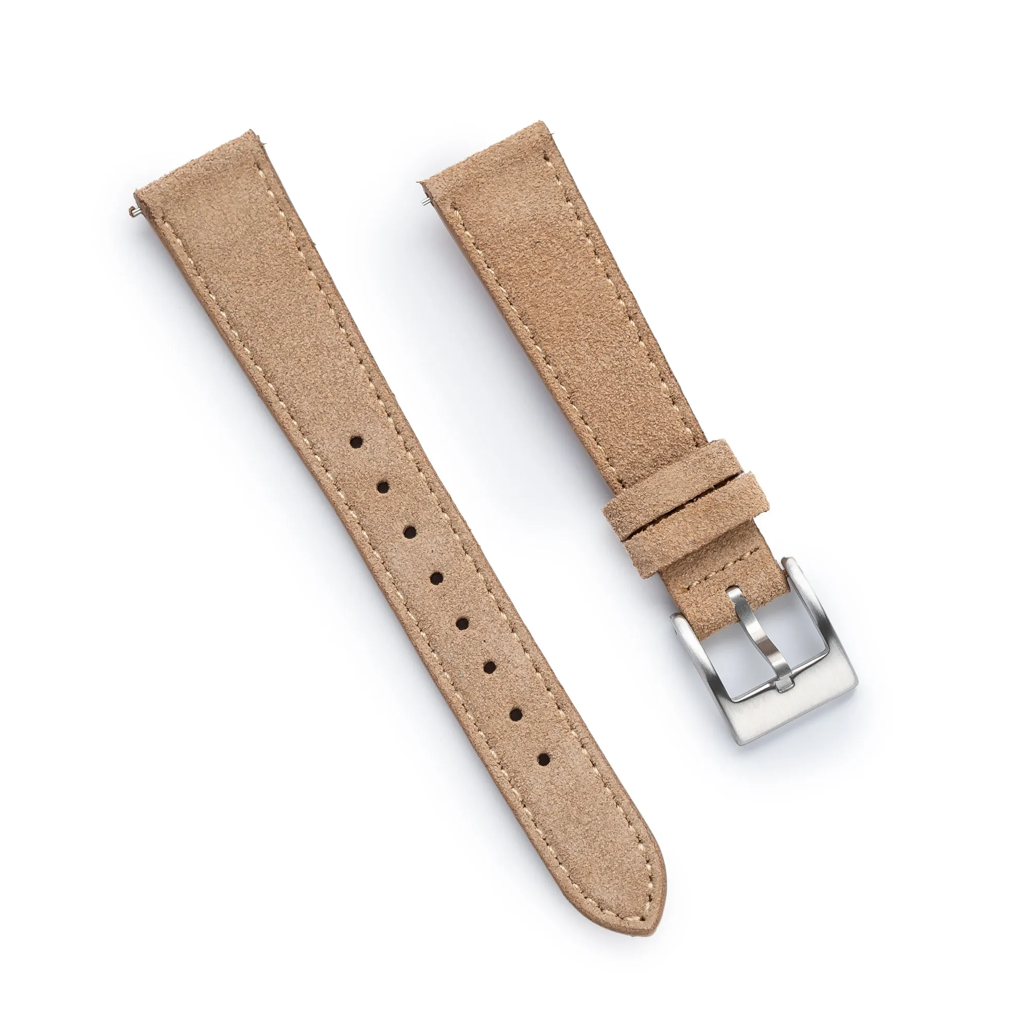 18mm 20mm 22mm Quick Release Tapered Suede Leather Watch Strap - Khaki Tan