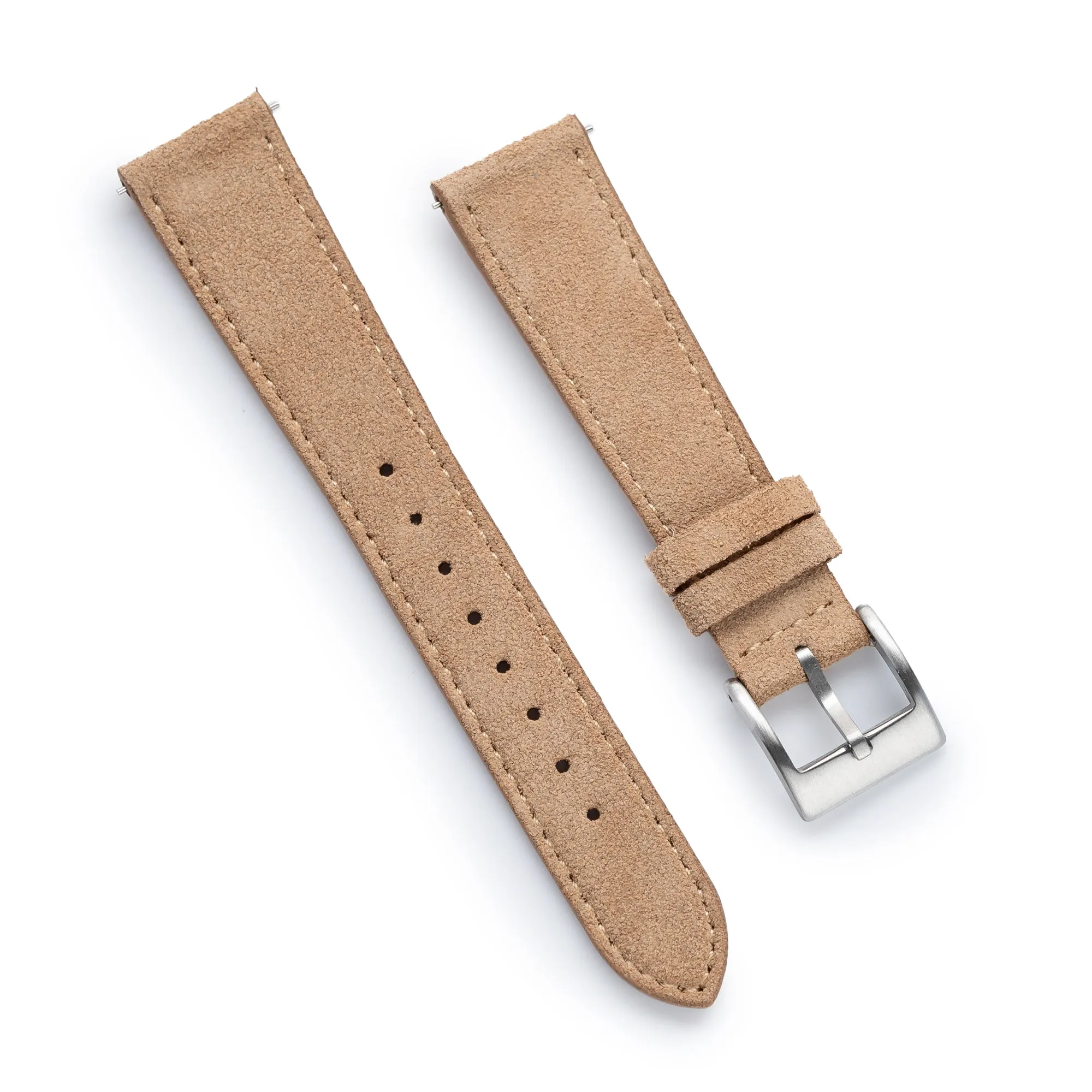 18mm 20mm 22mm Quick Release Tapered Suede Leather Watch Strap - Khaki Tan