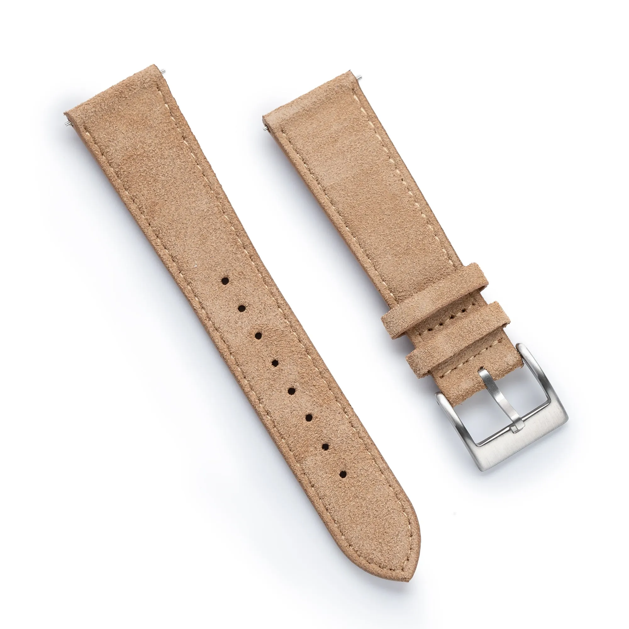 18mm 20mm 22mm Quick Release Tapered Suede Leather Watch Strap - Khaki Tan