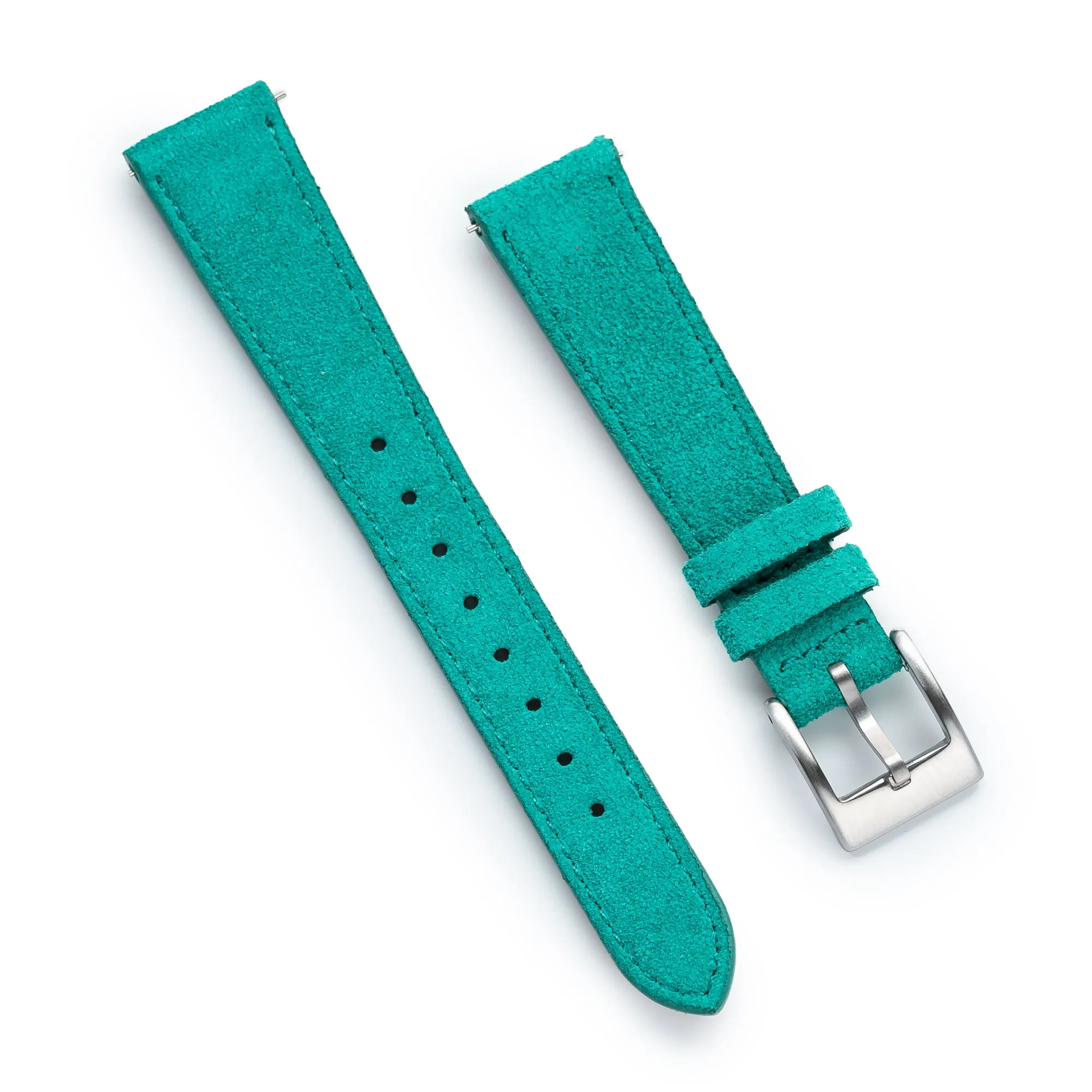 18mm 20mm 22mm Quick Release Tapered Suede Leather Watch Strap - Turquoise Green