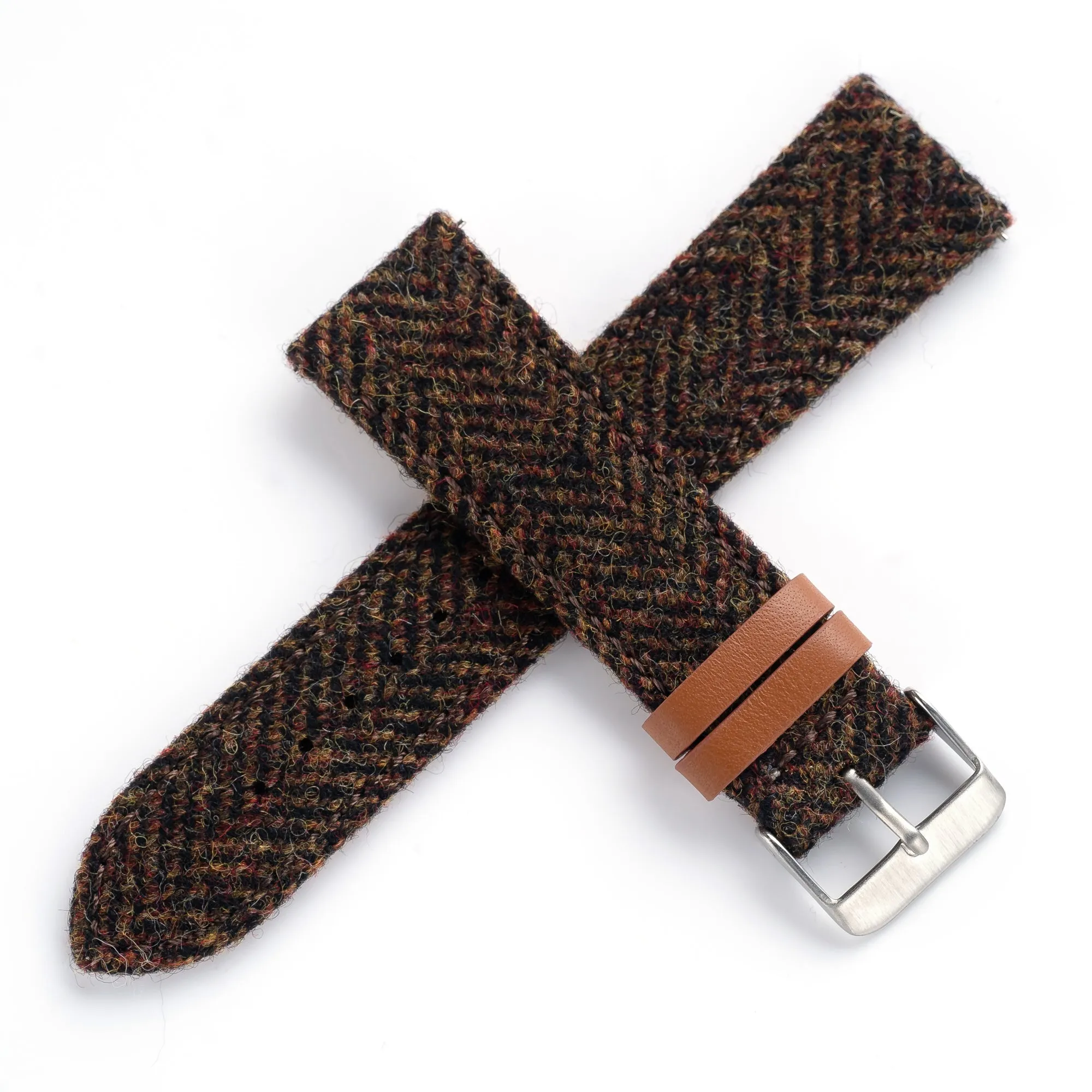 18mm 20mm 22mm Quick Release Wool / Leather Backed Watch Strap - Brown Tweed