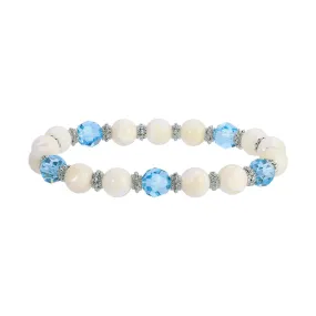 1928 Jewelry Aquamarine Crystal Mother Of Pearl Stretch Bracelet