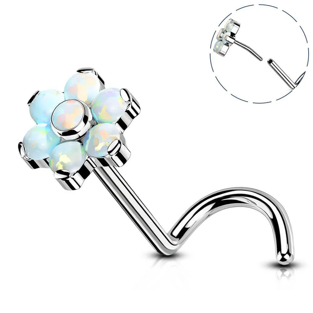 20G Titanium Flower Nostril Threadless Push Pin Screw Nose Stud