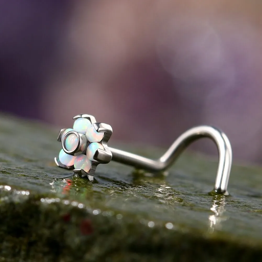 20G Titanium Flower Nostril Threadless Push Pin Screw Nose Stud