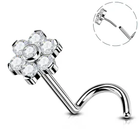 20G Titanium Flower Nostril Threadless Push Pin Screw Nose Stud