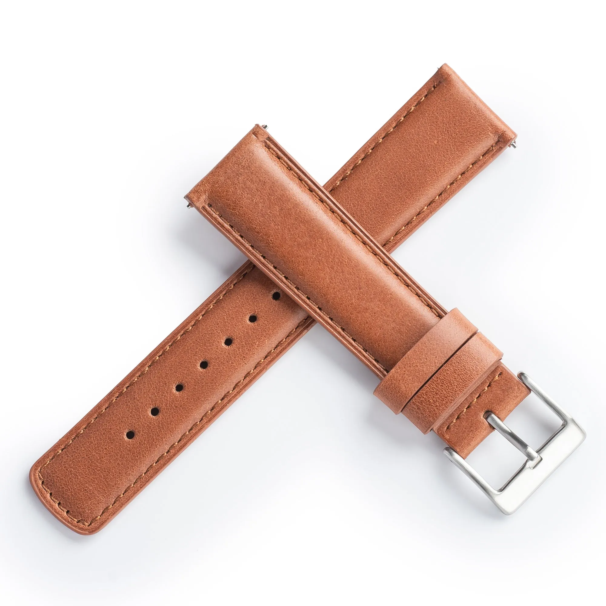 20mm 22mm Quick Release Padded Leather Watch Strap - Brown