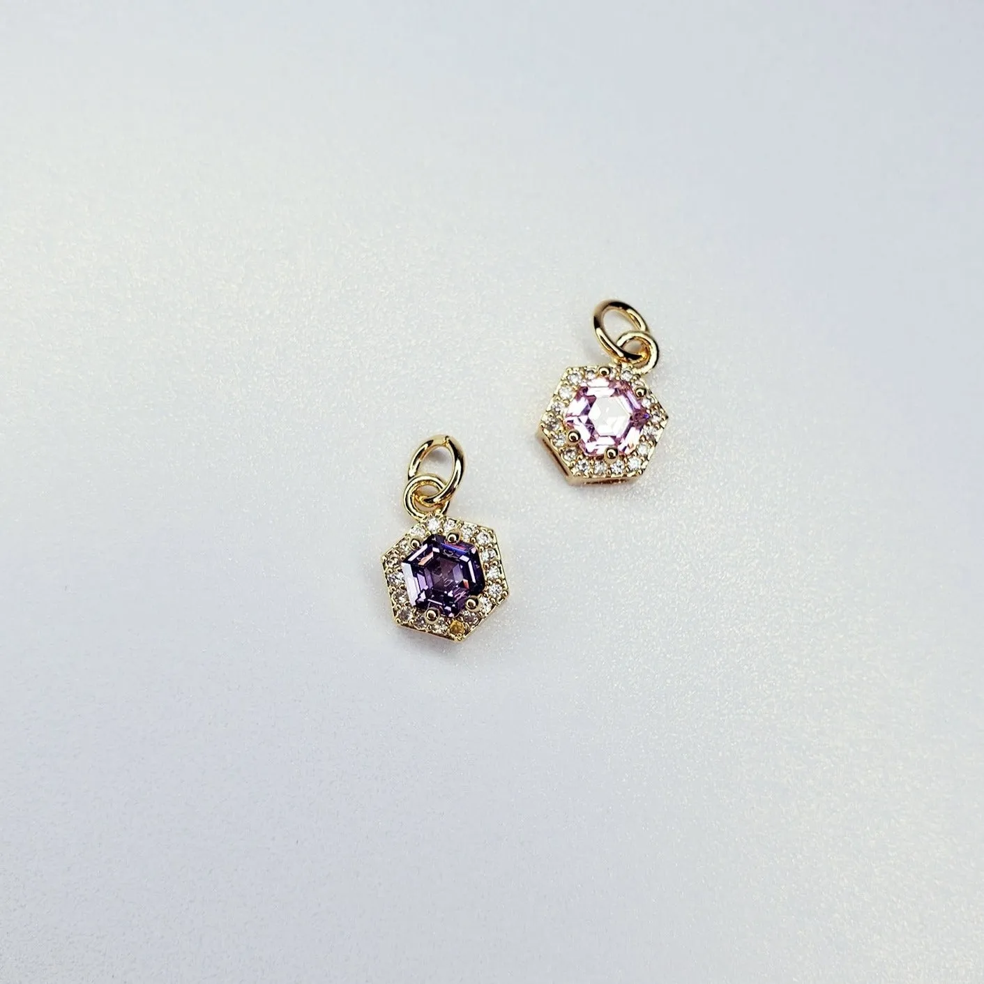 24K Gold Filled Mini Octagon Micro Pave Cubic Zirconia Charm