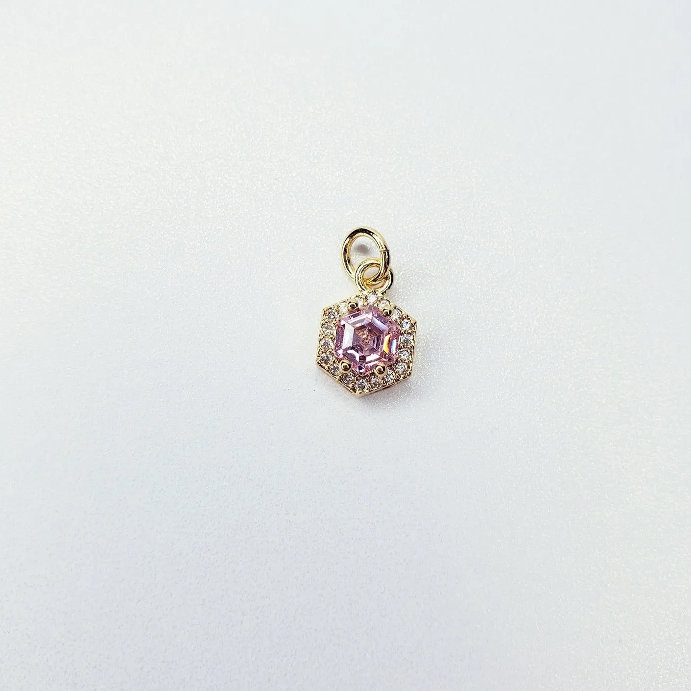 24K Gold Filled Mini Octagon Micro Pave Cubic Zirconia Charm