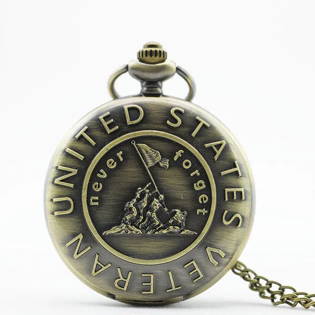 2ND AMENDMENT BRONZE QUARTZ POCKET WATCH WITH NECKLACE CHAIN