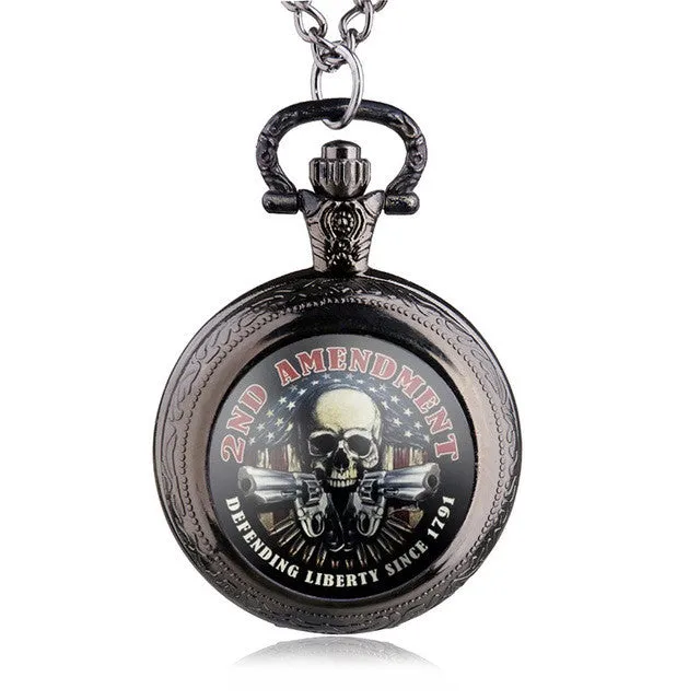 2ND AMENDMENT BRONZE QUARTZ POCKET WATCH WITH NECKLACE CHAIN